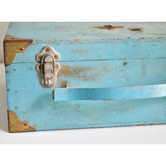 Vintage Roller Skate Wood Case Box Blue "Moulton's Rollerdrome Rush City, MN" - Picture 2 of 10